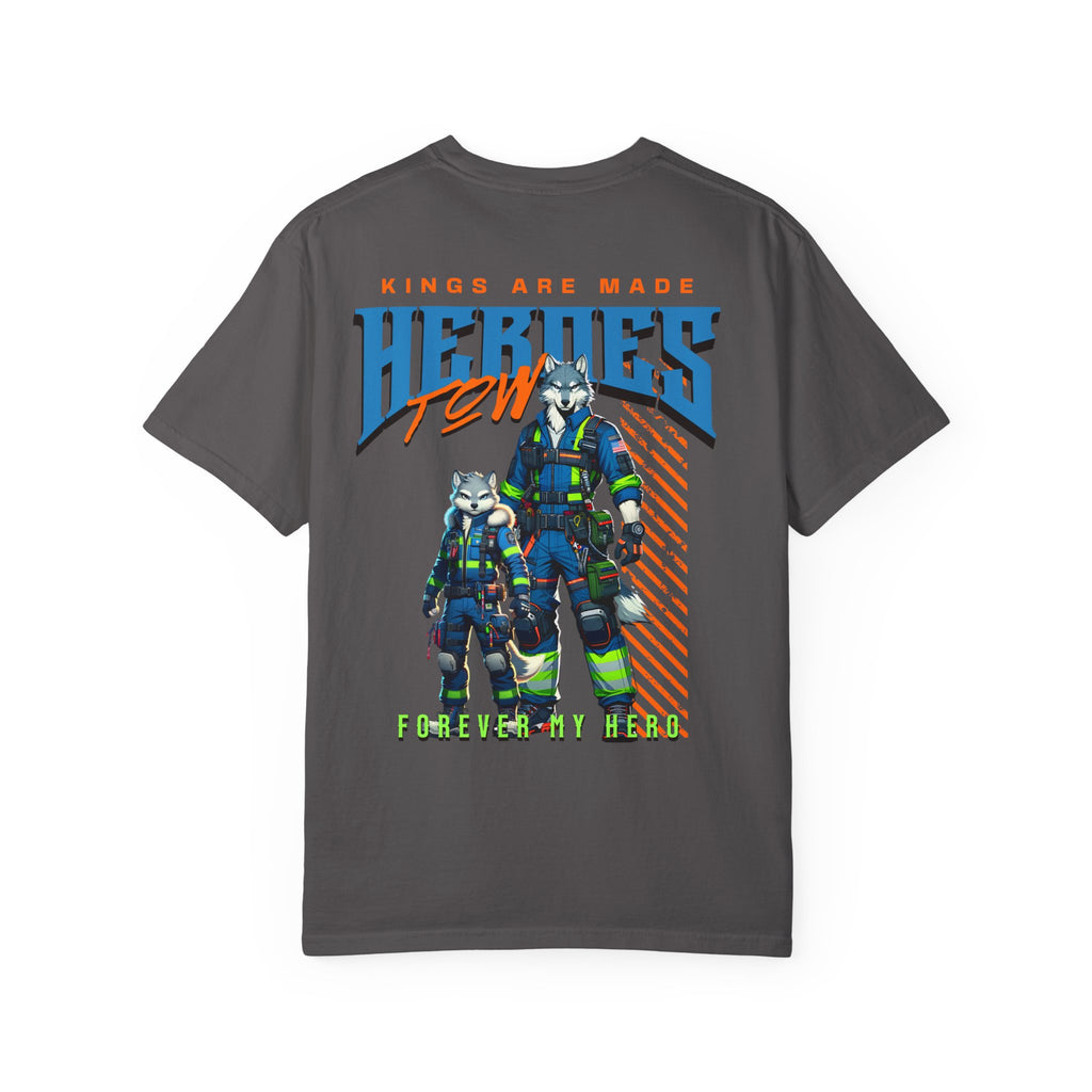 Heroic Dan and Son T-shirt - Vintage Graphic Tee, Casual Wear for Kids, Fun Gift for Birthdays, Superhero Themed Apparel, Everyday Style